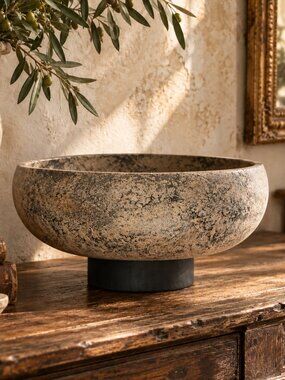 Vintage Drexel Heritage Aged Weathered Sculptural Stoneware Pedestal Bowl
